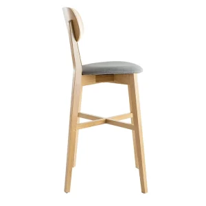 Tabouret De Bar Chêne Et Assise Gris Chiné H75 Cm LUCIA 12