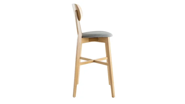 Tabouret De Bar Chêne Et Assise Gris Chiné H75 Cm LUCIA 4