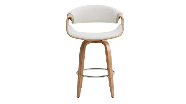 Tabouret De Bar Design Blanc Et Bois Clair 65 Cm ARAMIS 1