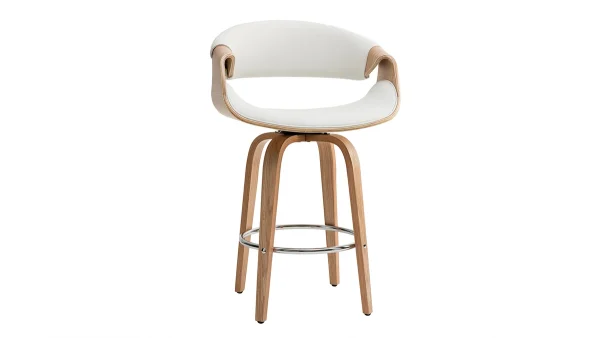 Tabouret De Bar Design Blanc Et Bois Clair 65 Cm ARAMIS 3