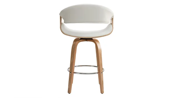 Tabouret De Bar Design Blanc Et Bois Clair 65 Cm ARAMIS 5