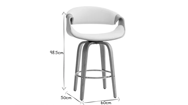 Tabouret De Bar Design Blanc Et Bois Clair 65 Cm ARAMIS 7