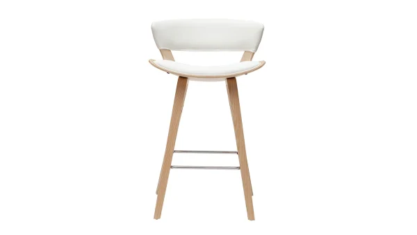 Tabouret De Bar Design Blanc Et Bois Clair H65 Cm SYRAH 1