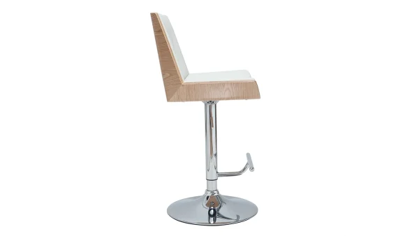 Tabouret De Bar Design Blanc Et Bois Clair MELKIOR 4