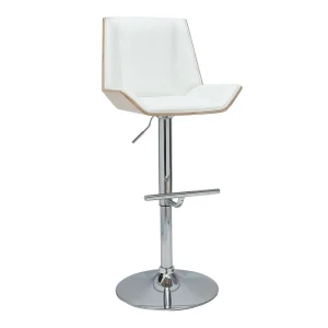 Tabouret De Bar Design Blanc Et Bois Clair MELKIOR 11