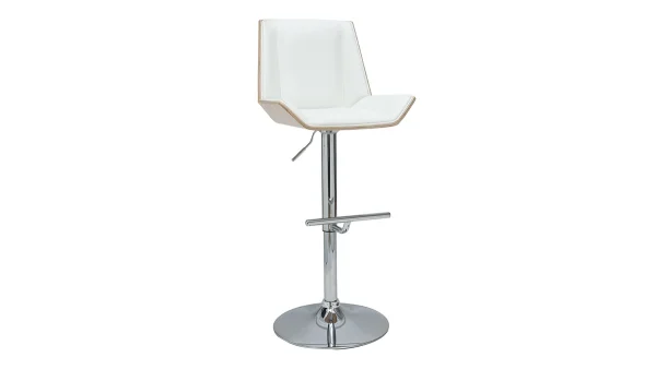 Tabouret De Bar Design Blanc Et Bois Clair MELKIOR 3