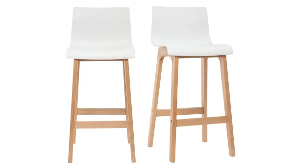 Tabouret De Bar Design Bois Et Blanc 75 Cm (lot De 2) NEW SURF 1