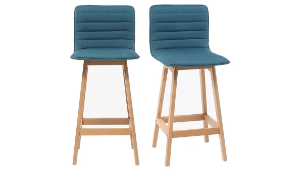 Tabouret De Bar Design Bois Et Bleu Canard 65 Cm (lot De 2) EMMA 1