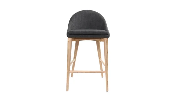 Tabouret De Bar Design En Tissu Gris Anthracite Et Bois Clair 65 Cm DALIA 1