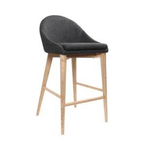 Tabouret De Bar Design En Tissu Gris Anthracite Et Bois Clair 65 Cm DALIA 10