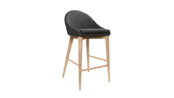 Tabouret De Bar Design En Tissu Gris Anthracite Et Bois Clair 65 Cm DALIA 3