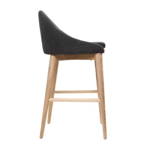 Tabouret De Bar Design En Tissu Gris Anthracite Et Bois Clair 65 Cm DALIA 12