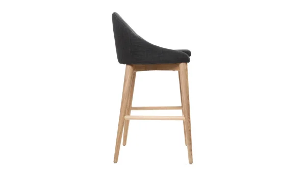 Tabouret De Bar Design En Tissu Gris Anthracite Et Bois Clair 65 Cm DALIA 4