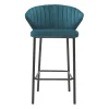 authentiques Tabouret De Bar Design En Tissu Velours Gaufré Bleu Pétrole Et Métal Noir H68 Cm DALLY 28