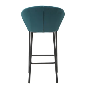 Tabouret De Bar Design En Tissu Velours Gaufré Bleu Pétrole Et Métal Noir H68 Cm DALLY 15