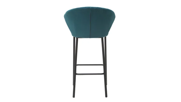 Tabouret De Bar Design En Tissu Velours Gaufré Bleu Pétrole Et Métal Noir H68 Cm DALLY 5