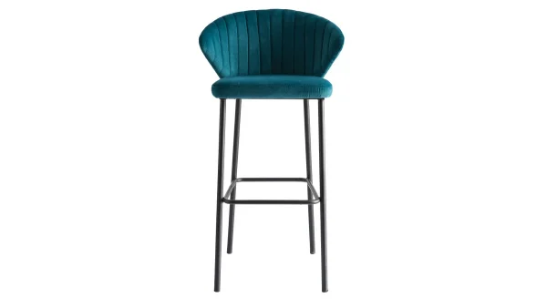 Tabouret De Bar Design En Tissu Velours Gaufré Bleu Pétrole H78 Cm DALLY soldes de Noël 1