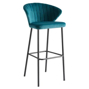 Tabouret De Bar Design En Tissu Velours Gaufré Bleu Pétrole H78 Cm DALLY 11