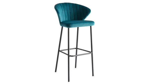 Tabouret De Bar Design En Tissu Velours Gaufré Bleu Pétrole H78 Cm DALLY 3