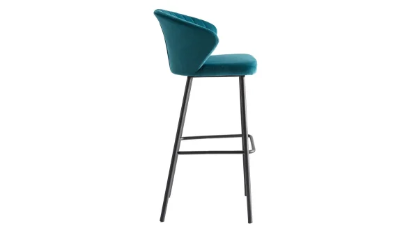 Tabouret De Bar Design En Tissu Velours Gaufré Bleu Pétrole H78 Cm DALLY 4