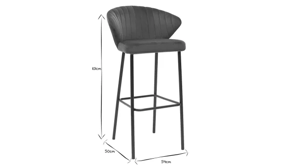 Tabouret De Bar Design En Tissu Velours Gaufré Bleu Pétrole H78 Cm DALLY 7