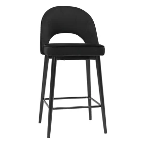 Tabouret De Bar Design En Velours Noir Et Métal H69 Cm BELLEROSE 12