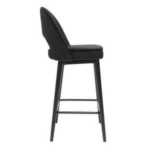 Tabouret De Bar Design En Velours Noir Et Métal H69 Cm BELLEROSE 14