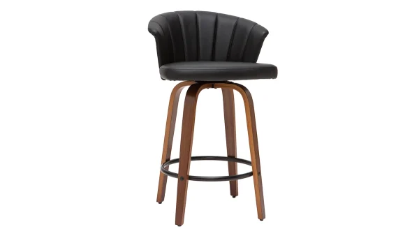 Tabouret De Bar Design Pivotant Noir Et Bois Foncé H65cm ALBIN 3