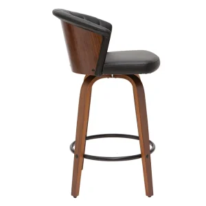 Tabouret De Bar Design Pivotant Noir Et Bois Foncé H65cm ALBIN 13