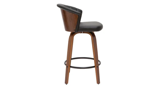 Tabouret De Bar Design Pivotant Noir Et Bois Foncé H65cm ALBIN 4