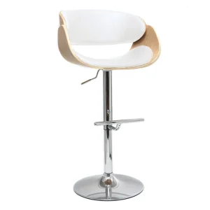 marque pas cher en ligne Tabouret De Bar Design Réglable Blanc Et Bois Clair BENT 11