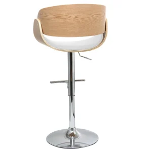 marque pas cher en ligne Tabouret De Bar Design Réglable Blanc Et Bois Clair BENT 13