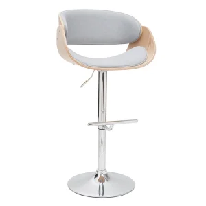 marques pas cher Tabouret De Bar Design Réglable En Tissu Gris Et Bois Clair BENT 12