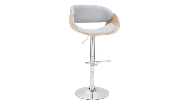 marques pas cher Tabouret De Bar Design Réglable En Tissu Gris Et Bois Clair BENT 3