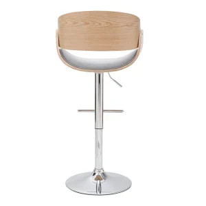 Tabouret De Bar Design Réglable En Tissu Gris Et Bois Clair BENT 16