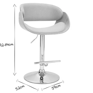 Tabouret De Bar Design Réglable En Tissu Gris Et Bois Clair BENT 22