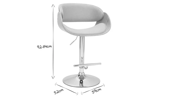 Tabouret De Bar Design Réglable En Tissu Gris Et Bois Clair BENT 8