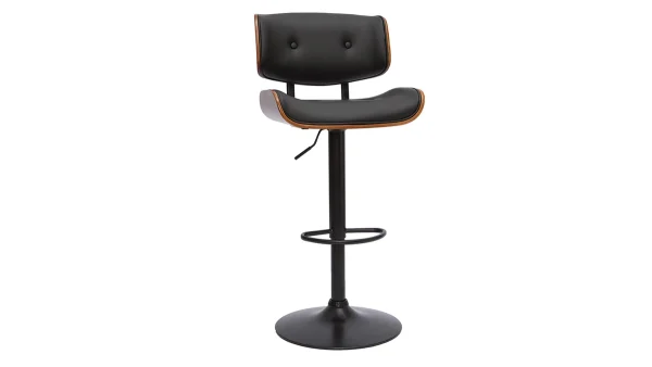 Acheter Tabouret De Bar Design Réglable Noir Et Bois Foncé BASILE 3