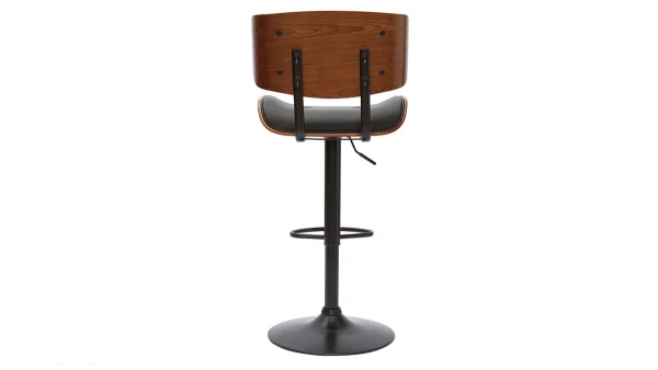 Acheter Tabouret De Bar Design Réglable Noir Et Bois Foncé BASILE 5