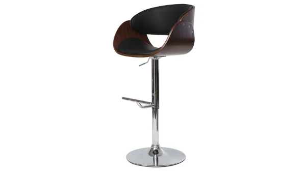 Tabouret De Bar Design Réglable Noir Et Bois Foncé BENT 3