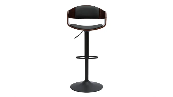 Tabouret De Bar Design Réglable Noir Et Bois Foncé EUSTACHE 1