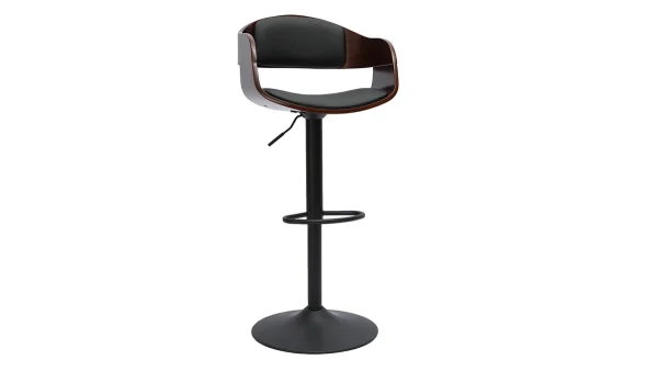 Tabouret De Bar Design Réglable Noir Et Bois Foncé EUSTACHE 3