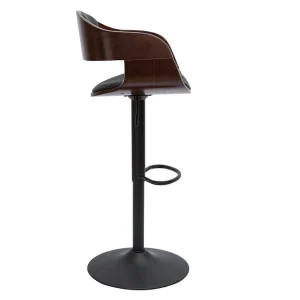 Tabouret De Bar Design Réglable Noir Et Bois Foncé EUSTACHE 12