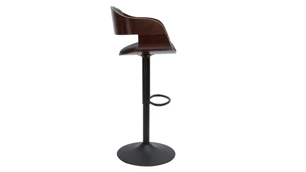 Tabouret De Bar Design Réglable Noir Et Bois Foncé EUSTACHE 4