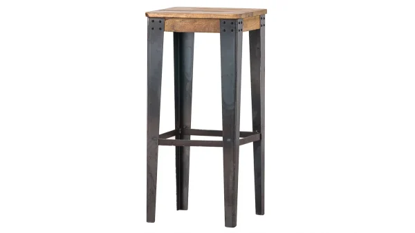 fashioniable Tabouret De Bar Industriel Acier Et Manguier Massif H75 Cm MADISON 3