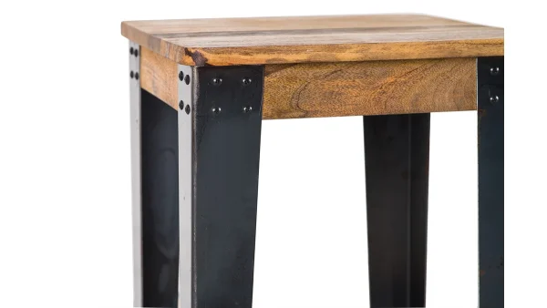 fashioniable Tabouret De Bar Industriel Acier Et Manguier Massif H75 Cm MADISON 4