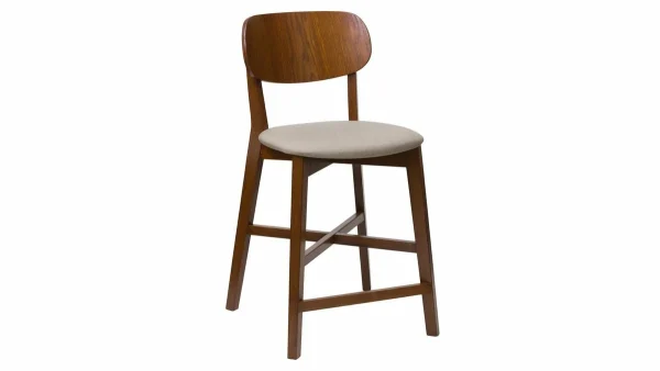 Tabouret De Bar Noyer Et Assise Marron Glacé H65 Cm LUCIA 3