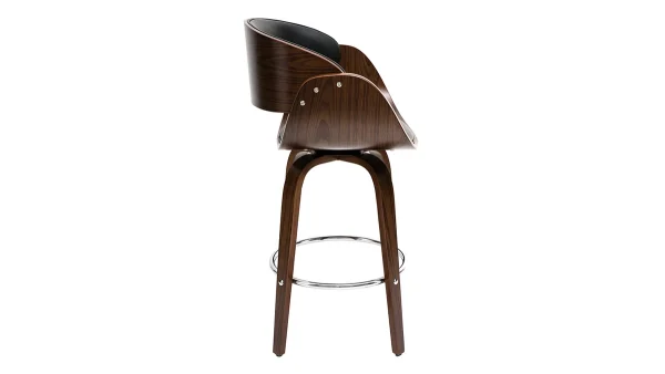 Tabouret De Bar Pivotant Noir Et Bois Foncé 65 Cm BENT 4