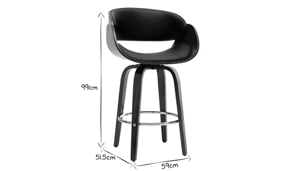 Tabouret De Bar Pivotant Noir Et Bois Foncé 65 Cm BENT 7