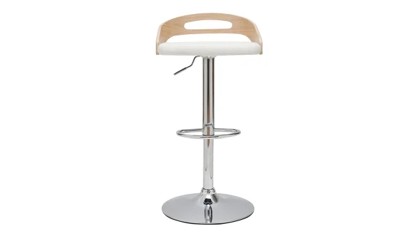 Tabouret De Bar Réglable Design Bois Clair Et Polyuréthane Blanc MANO 1